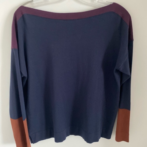 Eileen Fisher Women’s Oversized Sweater Navy Purple Brown Colour Block - Picture 2 of 5